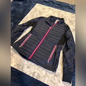 Women’s Asics Navy Blue/Pink lightweight down filled puffer jacket size small